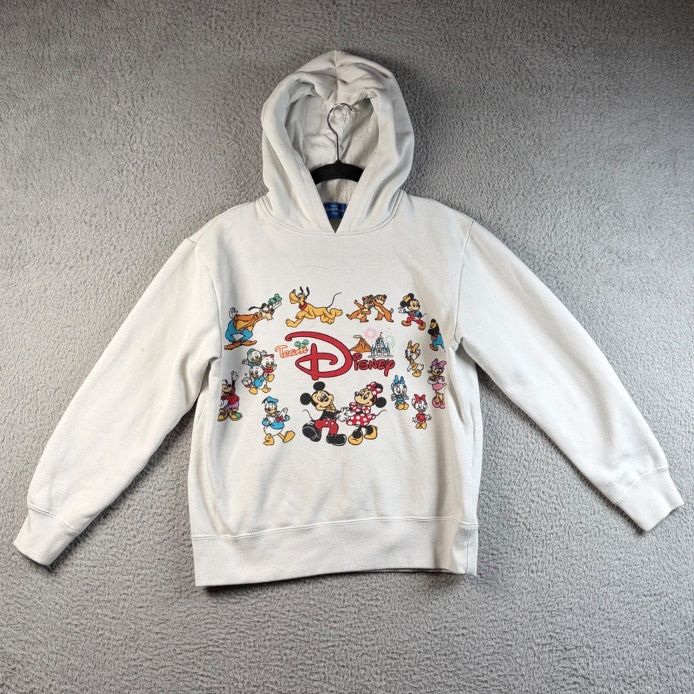 Vtg Tokyo Disney Resort Team Disney Mickey Minnie White Hoodie Japan Size Small